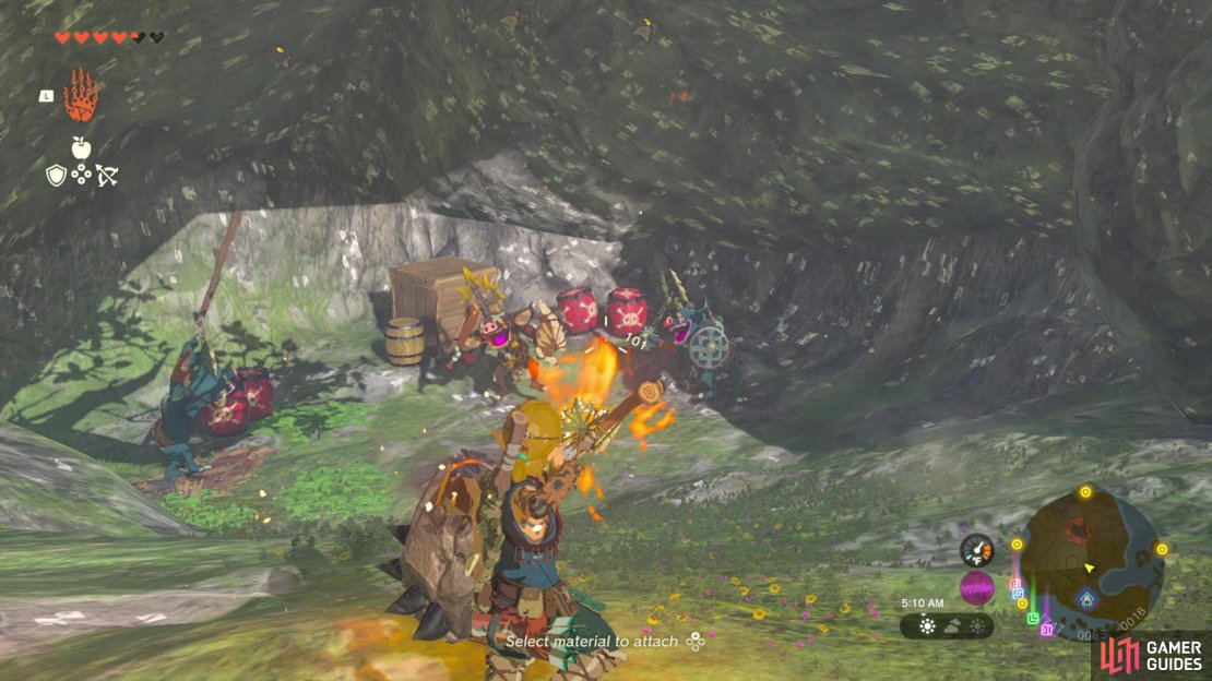You can find a cave near Jonsau Shrine which houses some Blue Bokoblins and a Black Bokoblin. Take aim at some explosive barrels,