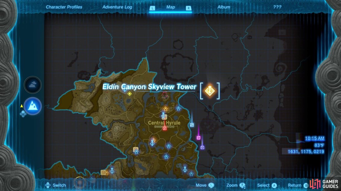 The Eldin Canyon Skyview Tower can be found along the southern edge of the Eldin Canyon region.