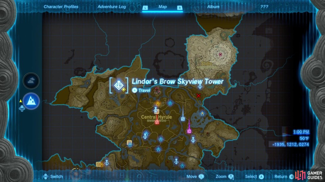 You can find Lindor&rsquo;s Brow Skyview Tower northwest of Lookout Landing.