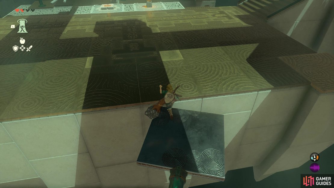 Use a spinning platform to cross a gap,