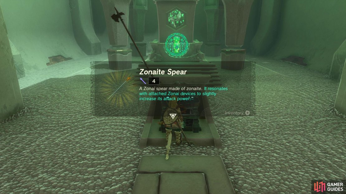 Along with the standard Light of Blessing, you&rsquo;ll obtain a Zonaite Spear for completing this shrine.
