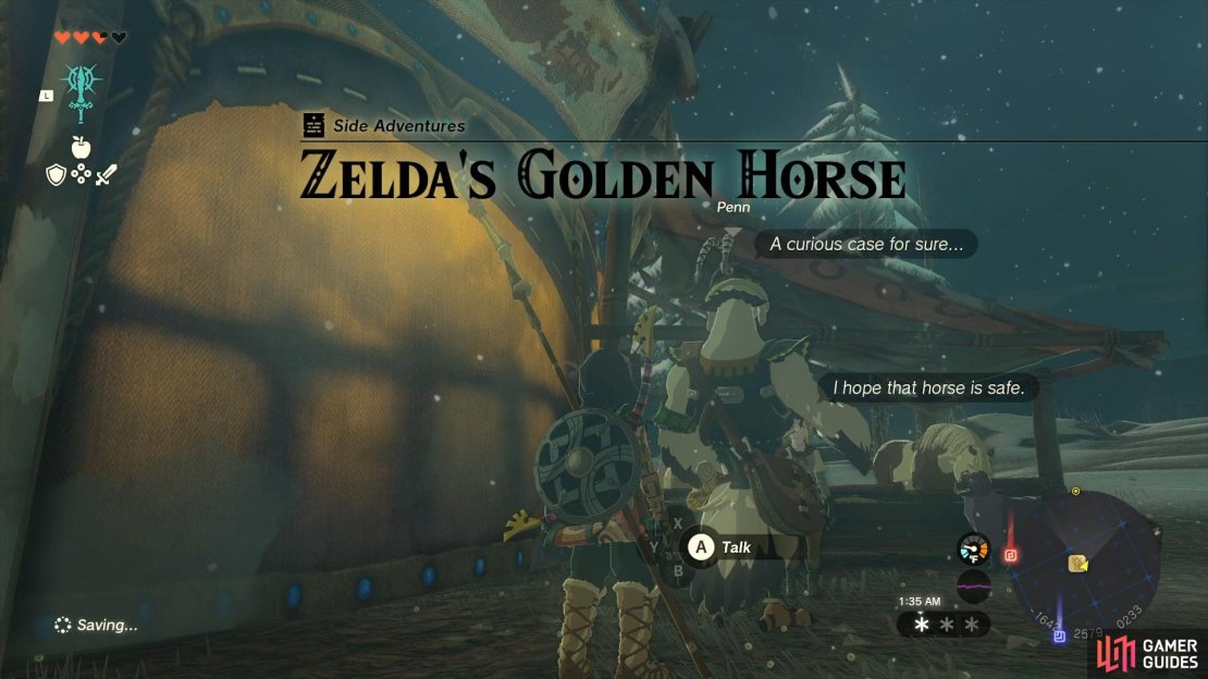 Getting the !Zelda&rsquo;s Golden Horse side adventure from !Snowfield Stable