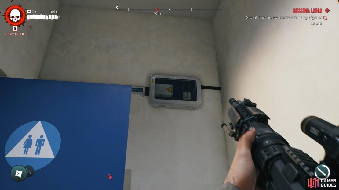 Destroy the blue electrical unit to the right of the maglock door.