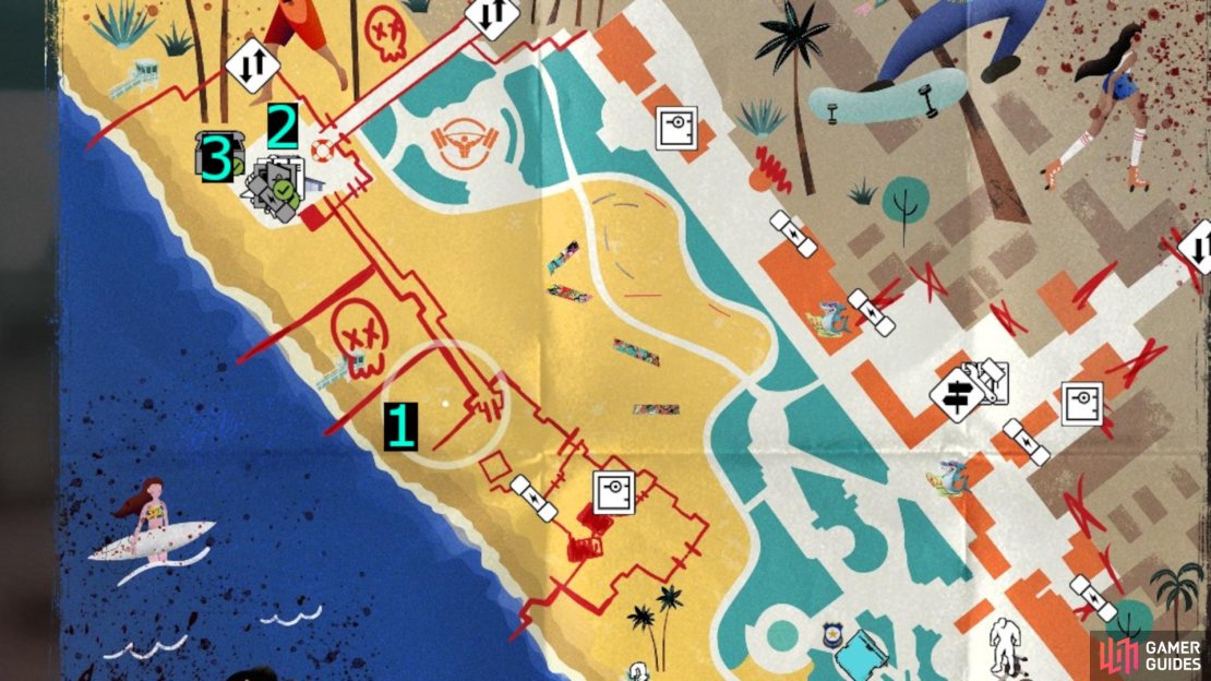 Here&rsquo;s a map roughly outlining where to go for each step needed to complete the Dead Island 2 Redacated Lost and Found quest.
