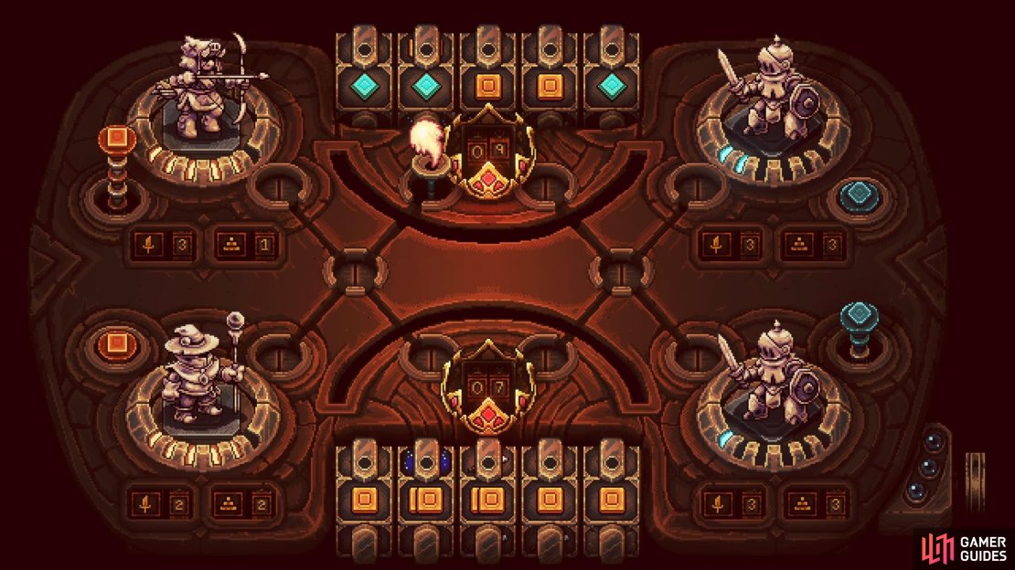 Get enough energy and a Hero will attack, with the goal to reduce the Crown to 0 HP.