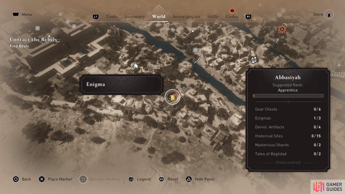 The location of the Enigma on the map.