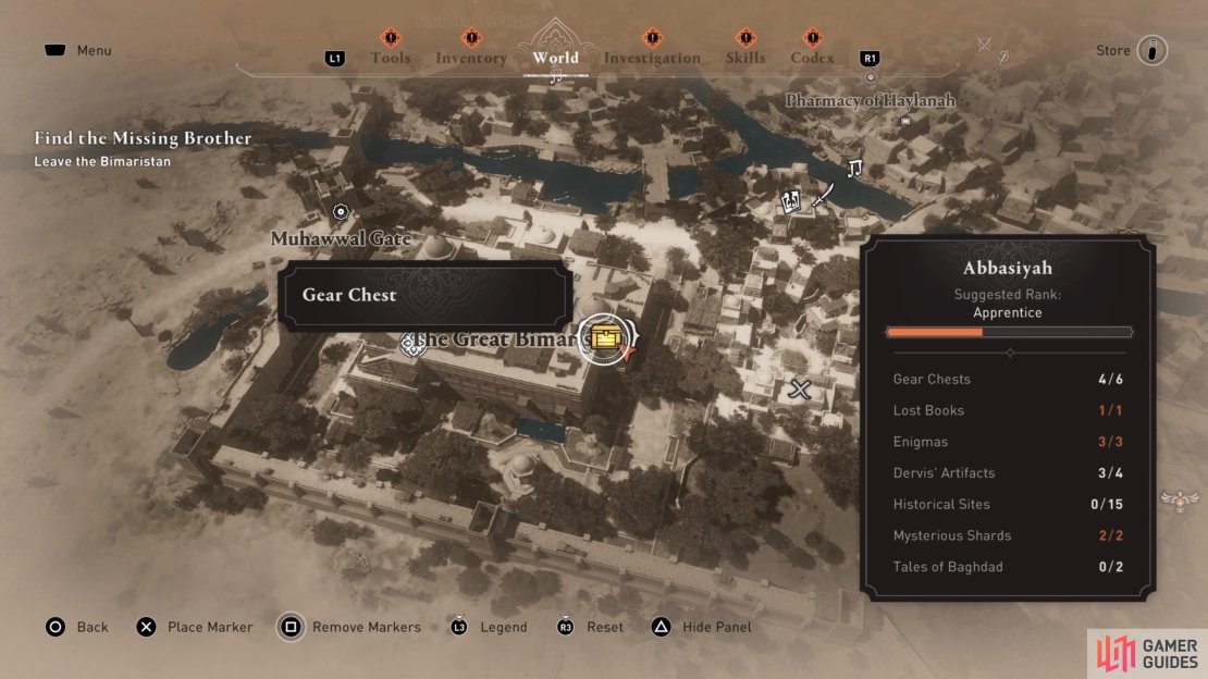 The location of the Gear Chest on the map.