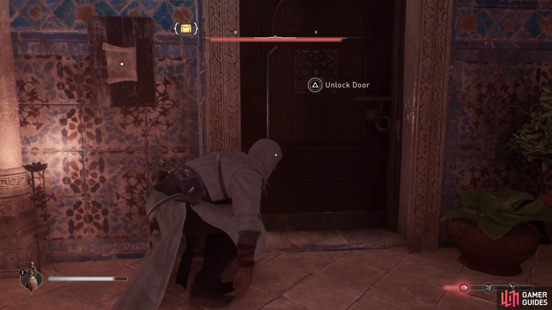 Once you have the key, unlock the door shown here.