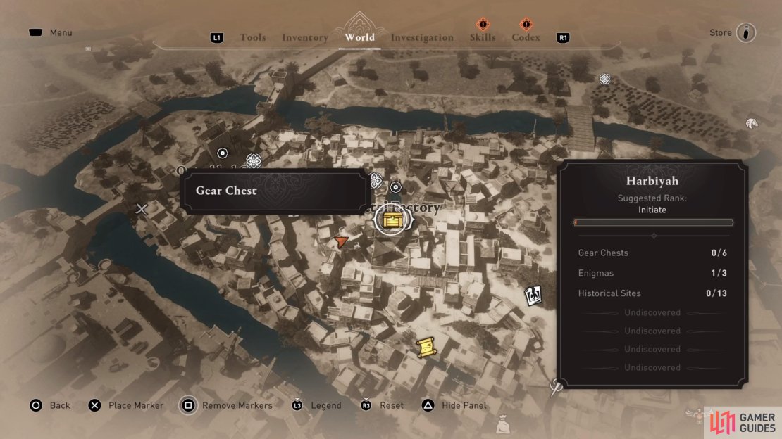 The location of the Gear Chest on the map.