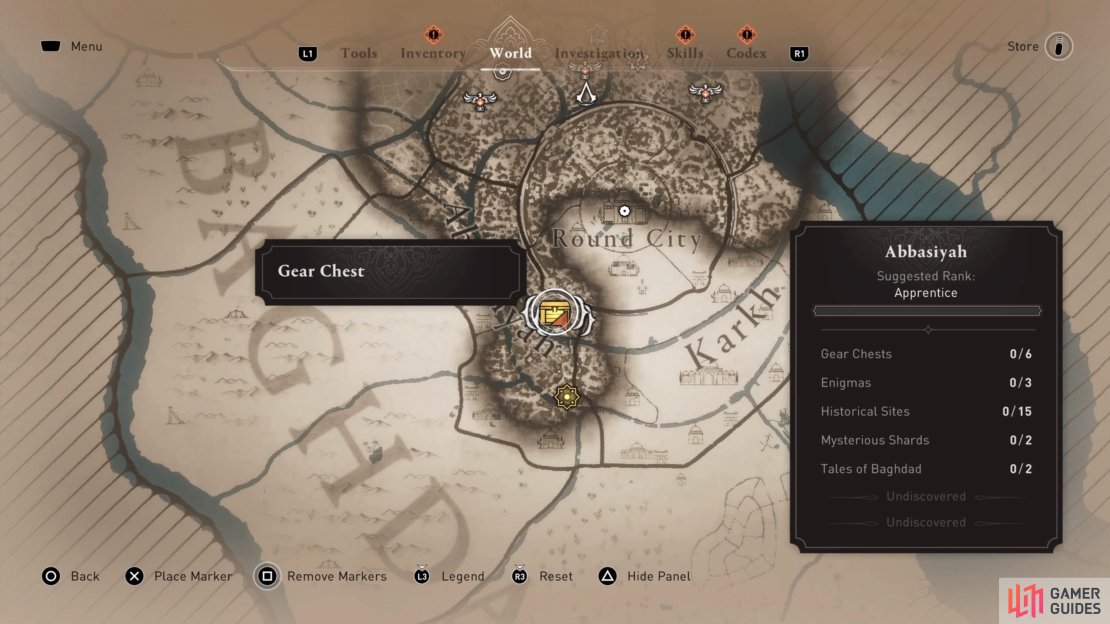The location of the Gear Chest on the map.