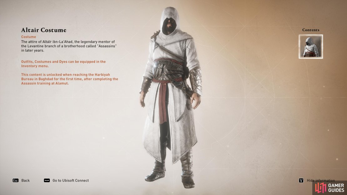 The Altair legacy costume that you can use in Assassin&rsquo;s Creed Mirage.