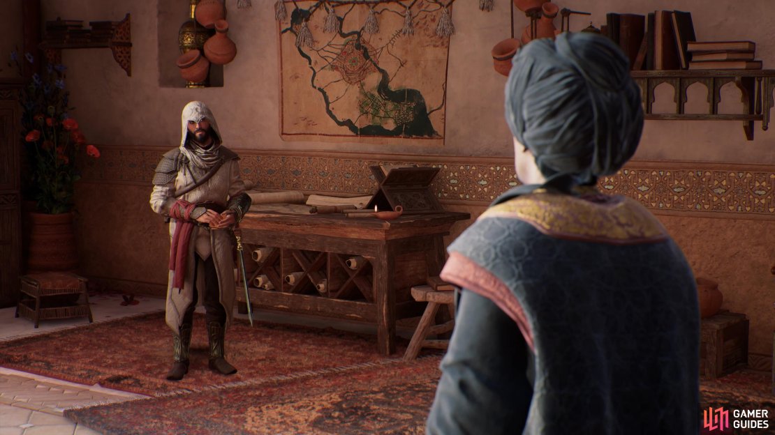 Mazalim Court Investigation in Assassin&rsquo;s Creed Mirage. Pictured: Basim and Governor Muhammad.
