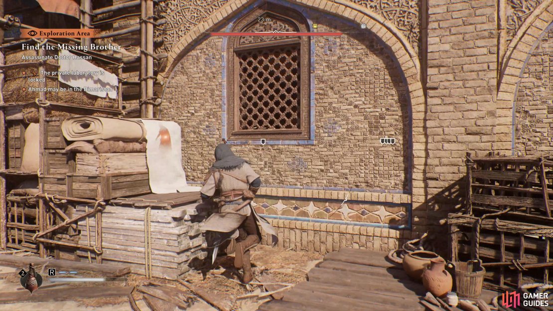 Climb the scaffolding at the back of Doctor Hassan&rsquo;s laboratory.