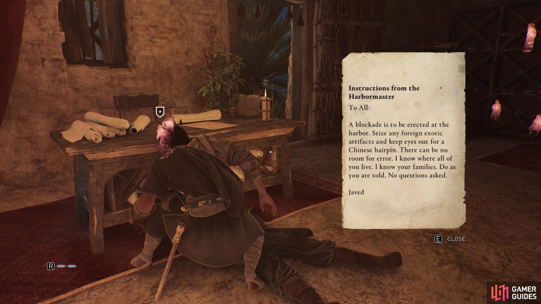 This note can be found in a building on the southwest side of the warehouse grounds.
