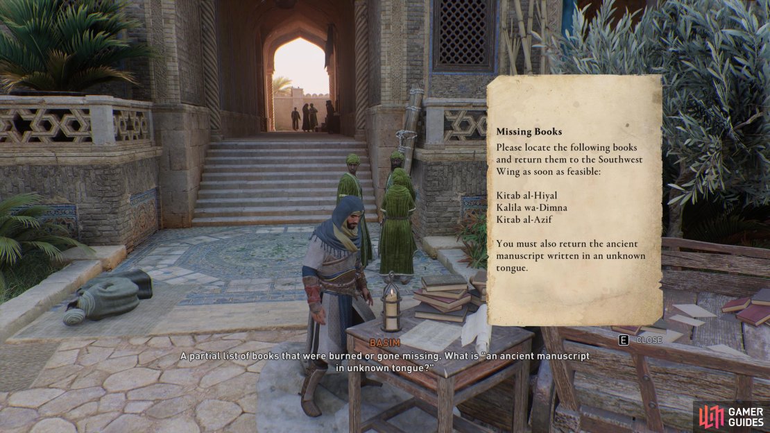 Read the Missing Books note in the courtyard of the House of Wisdom.