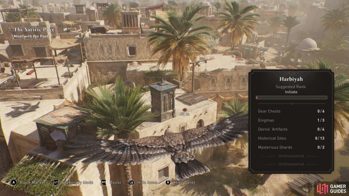Once you get to the quest marker, use your falcon to hone in on the poet&rsquo;s location.