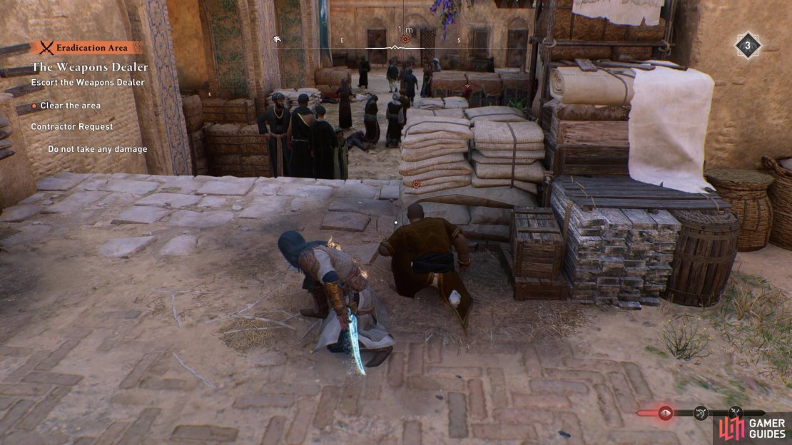 You will need to take out three guards in the ally.