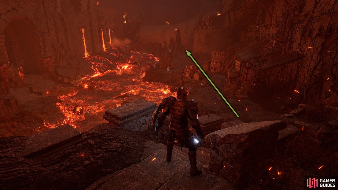 From The Forgotten Guardian Vestige, enter Bramis Castle, and follow the path until you reach the lava-filled area. From here, head to the end while following the right path.