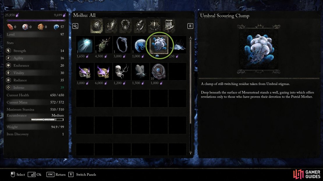 Purchase the clump from Molhu in Skyrest for 50 Umbral Scouring.