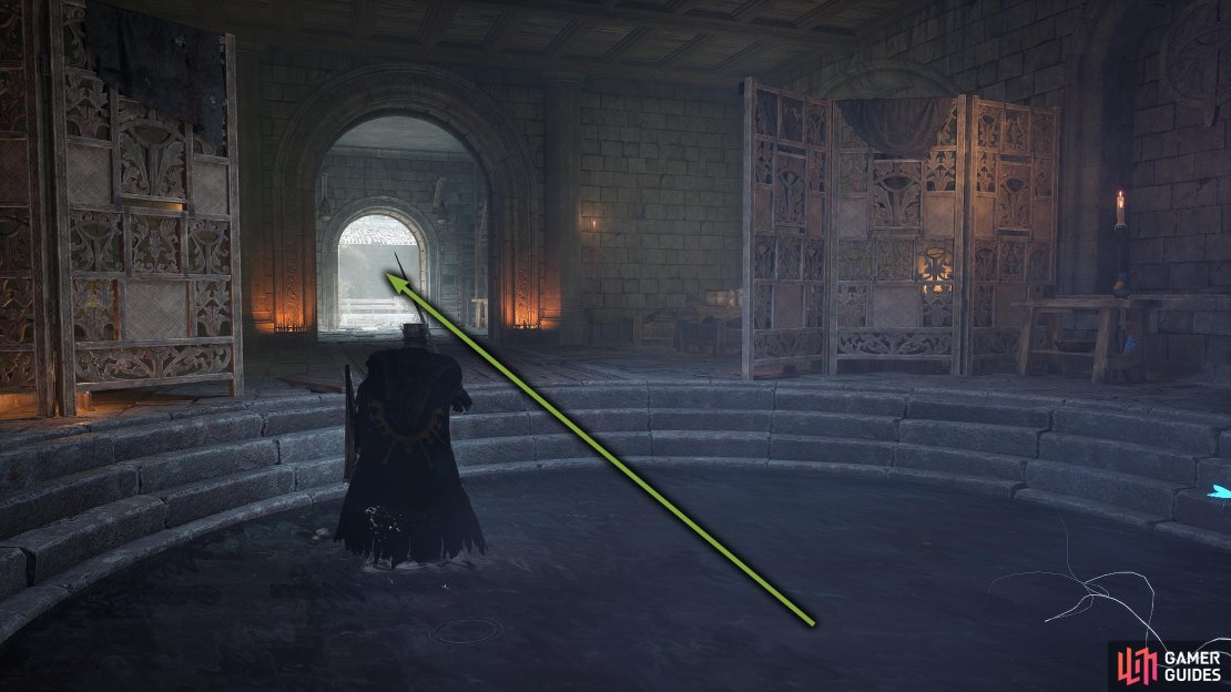 From the Brother of Jeremiah Vestige in Manse, head outside via the door opposite the Vestige.