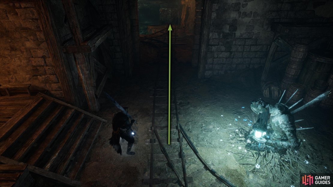 From the Catrin Vestige (Sunless Skeins), head through the door and stop at the end of the broken path.