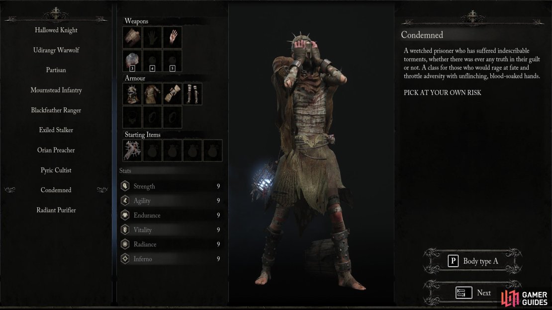 If you want to min/max the build, you&rsquo;ll want to pick the Condemned class.