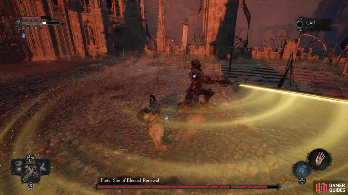 Sweeping Combo: Pieta will perform 2-4 horizontal sweeping melee hits.