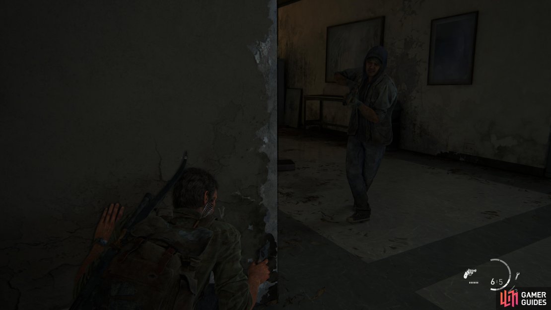 Wait for the guard to walk past and strangle him