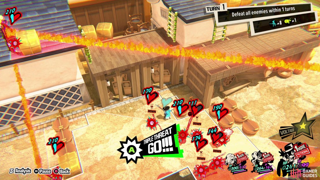 Move Haru into the corner opposite Ann and Erina and check the Triple Threat attack&rsquo;s coverage.