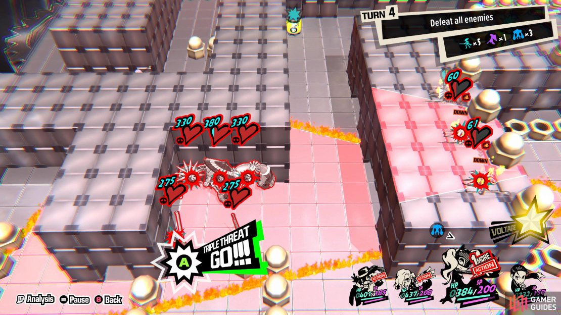 Step 12: Set up a Triple Threat like last time, and activate it to defeat most of the enemies.