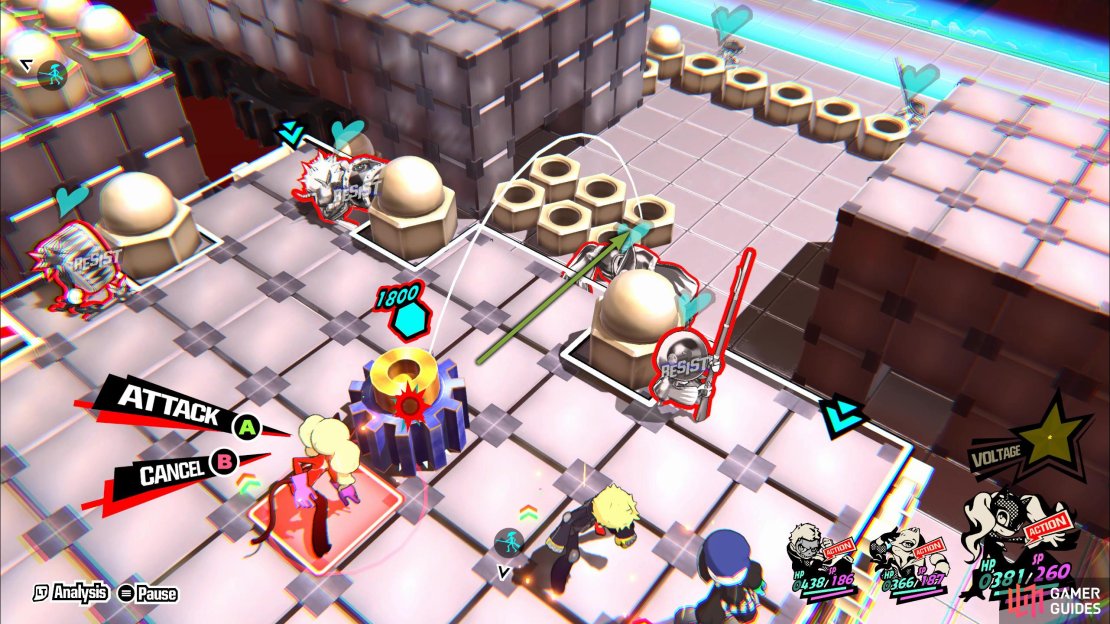 Step 1: Select the member who has access to healing, and attack the gear off the platform, toward the goal.