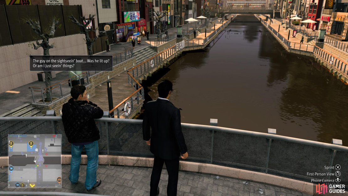 This NPC will mention the NPC standing on the front of the boat.