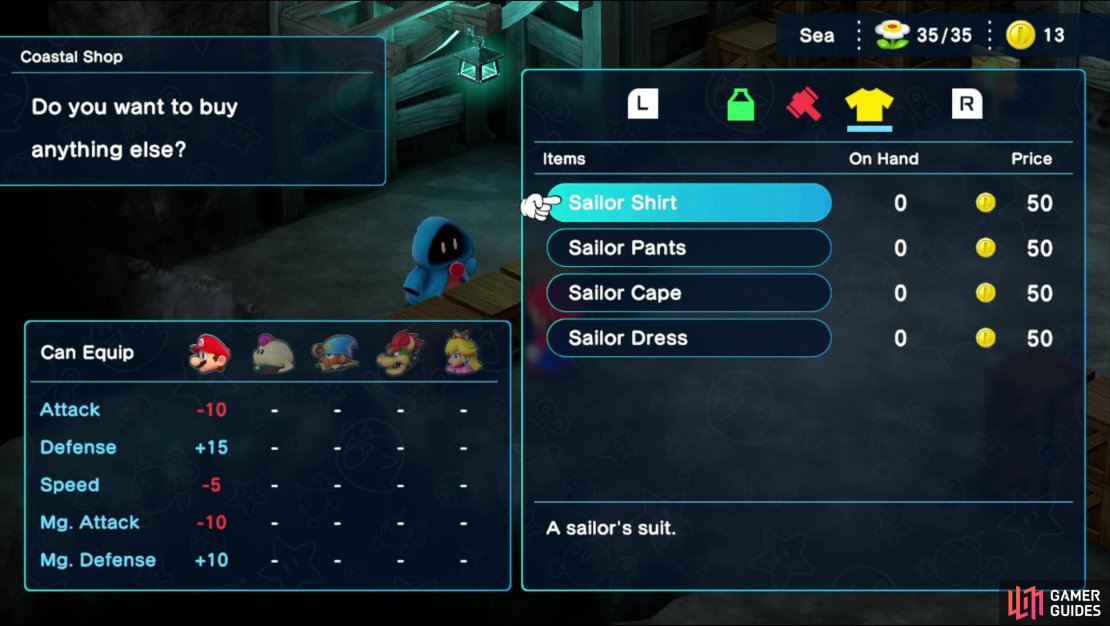In the Sea area you&rsquo;ll find a merchant who will sell new wares.