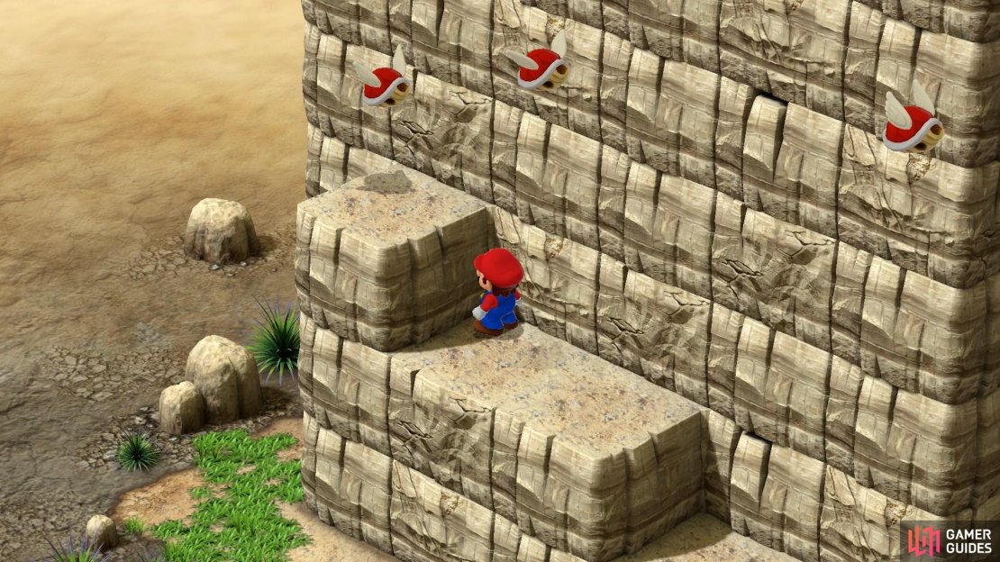 The game starts as soon as you touch the cliff under the first Red Koopa shell.