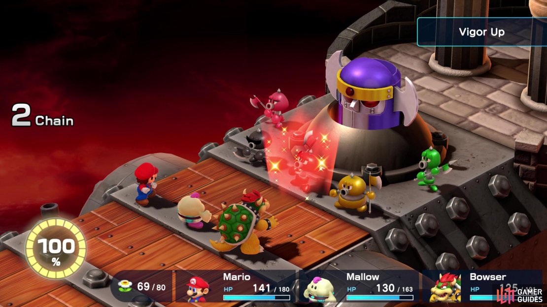 Throughout the battle, Red will use Vigor Up which will increase both its physical and magical attack by 50%.