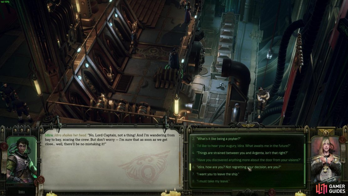 Depending on what Idira did with the Crown from the Drained Farseer, Idira will have unique dialogue when you get back to your ship.