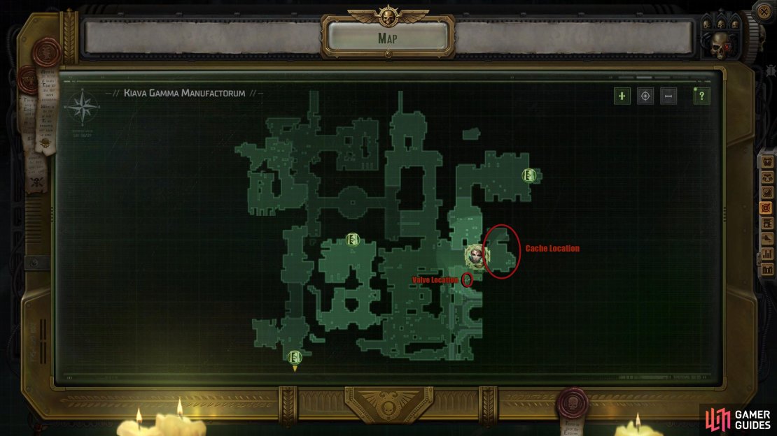 Here you can see what room the cache is in and where to find the valve.