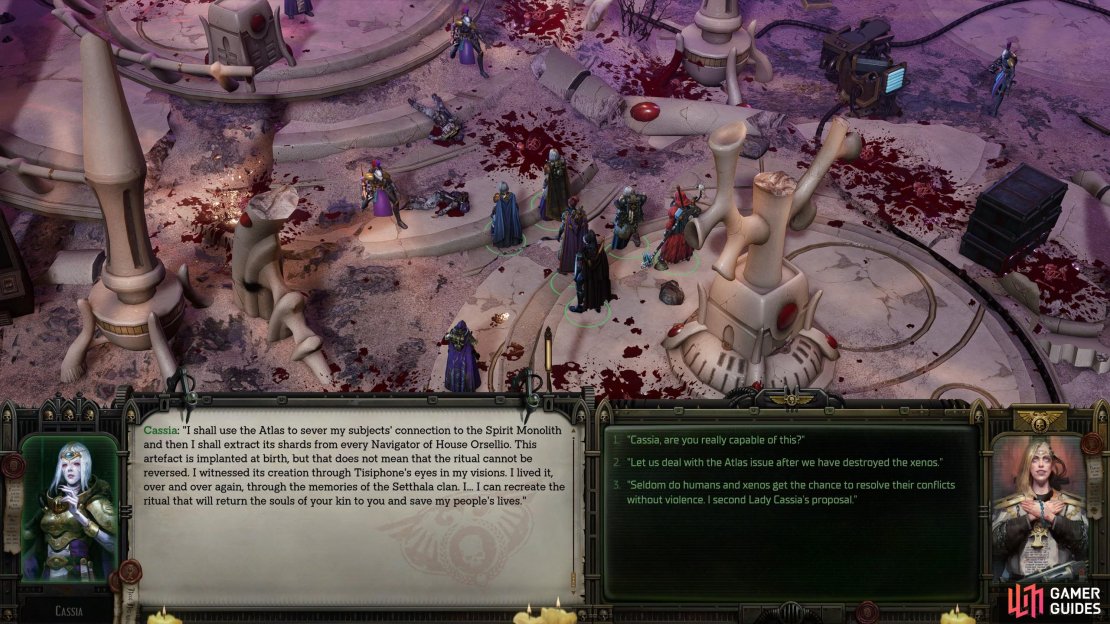 Cassia wants to help the Aeldari and restore her house&rsquo;s reputation. It is something to consider if you&rsquo;re staying on the good side of her.