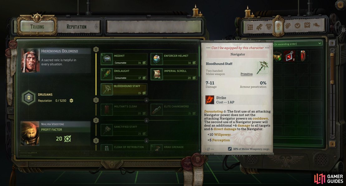 You can requisition the Bloodhound Staff from Hieronymus Doloroso in Footfall near the start of Chapter 2, making it a cheap and early weapon upgrade.