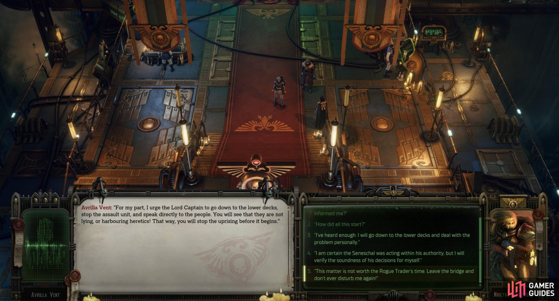 Complete quests in Chapter 1 and while traveling on your voidship you&rsquo;ll be summoned to the bridge by an upstart officer named Avrilla Vent.