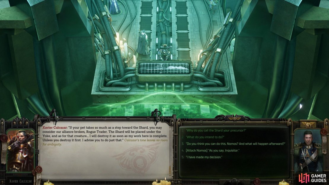 You can side with Calcazhar, Nomos, or kill the C&rsquo;tan to get a distinct ending, with your other choices through the game telling you its own storyline later on.