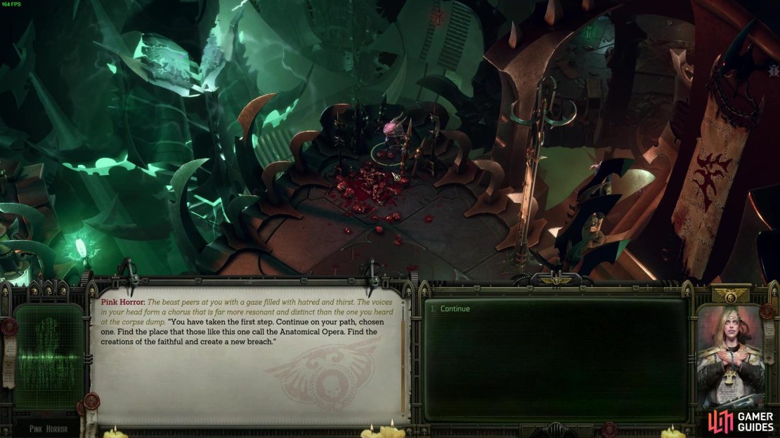 Break the Striffler near the Anatomical Opera, and you&rsquo;ll summon a Pink Horror, who gives you the Worm Churns quest.