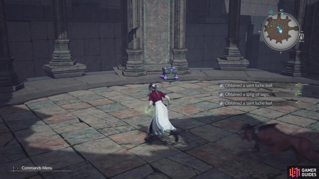 There is a purple chest with a new Red XIII weapon on the western side.