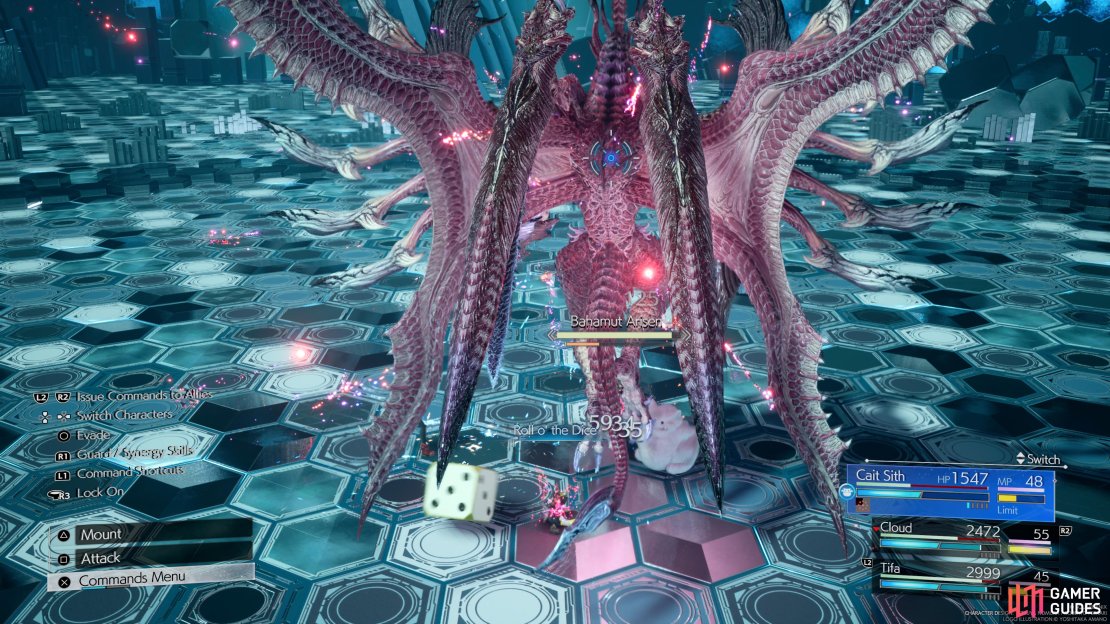 Bahamut Arisen attacks the party with particles that can only be destroyed with synergy moves.