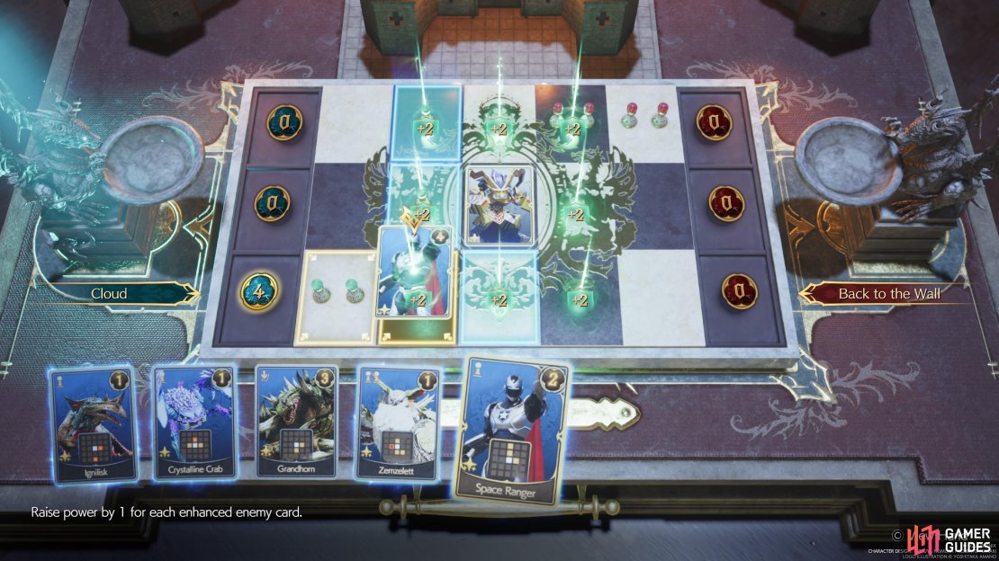 Placing your first card along the boosted tiles around Polygonal Ifrit is a good start.