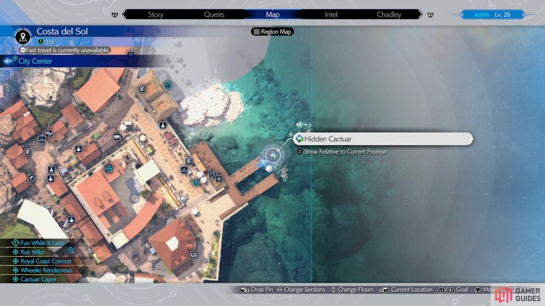 The location of the first Cactuar on the map.