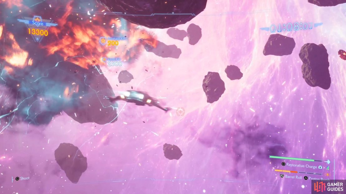 Aim to destroy all of the enemy ships for bonus scores.