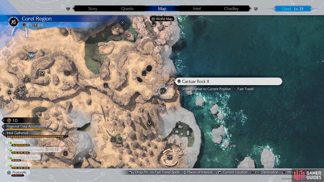 The location of the second Cactuar Rock on the map.