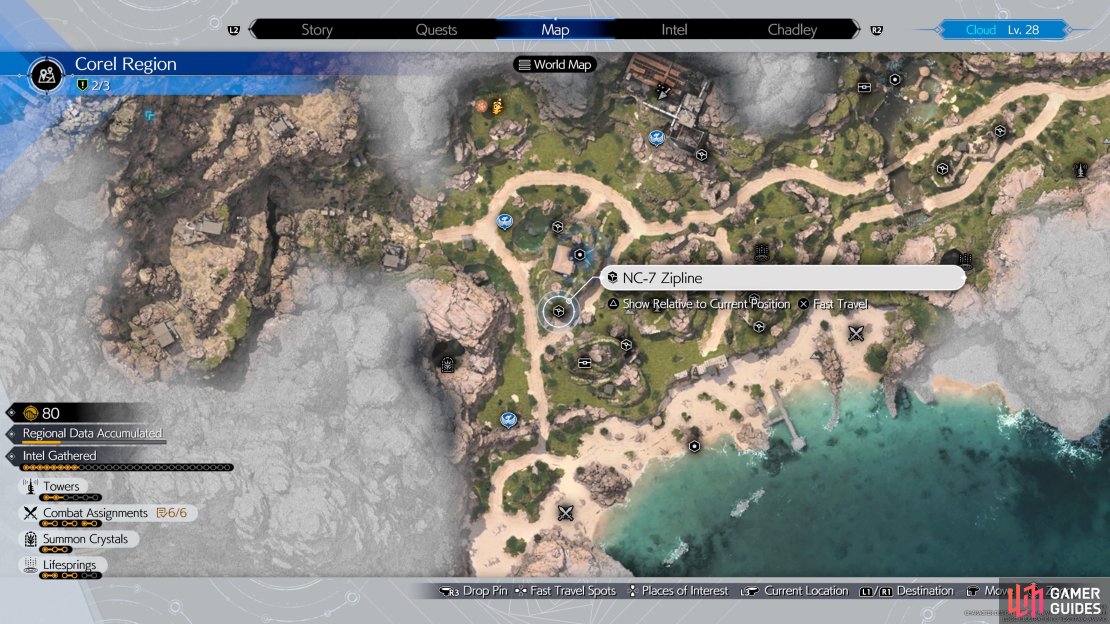 The location of the seventh zipline on the map.