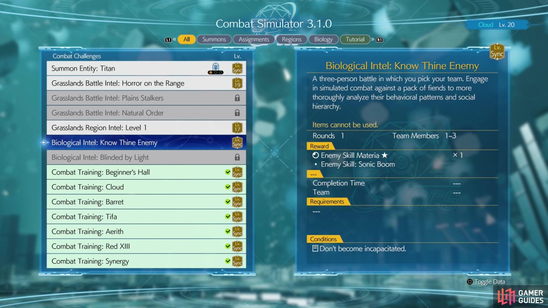 You&rsquo;ll get your first and only orb of Enemy Skill Materia by completing the &ldquo;Biological Intel: Know Thine Enemy&rdquo; VR battle.